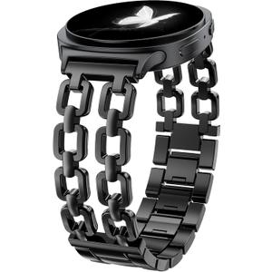 Wearlizer Metal Bands Compatible with Samsung Galaxy Watch 8 Band 40mm 44mm/Watch 8 Classic 46mm, No Gap Dressy Stainless Steel Chain Strap Wristbands Accessories for Women (Black)