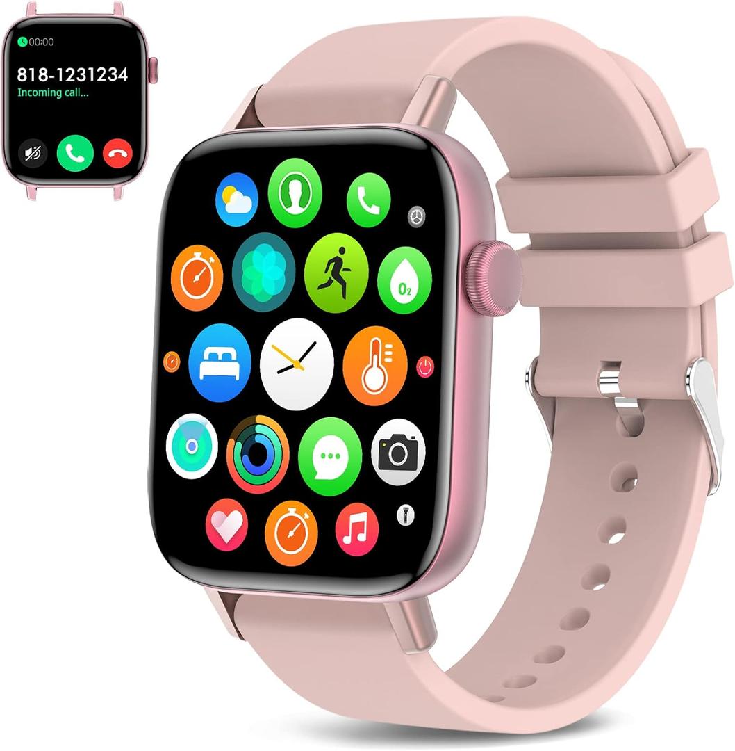 1.90'' with Smart Watch(Answer/Make Calls),Smart Fitness Tracker Watches for Android/iOS Phones,Bluetooth Call and Text Message/Sleep Monitor/Heart Rate/Step Counter Android Smartwatch for Women Men (Pink)