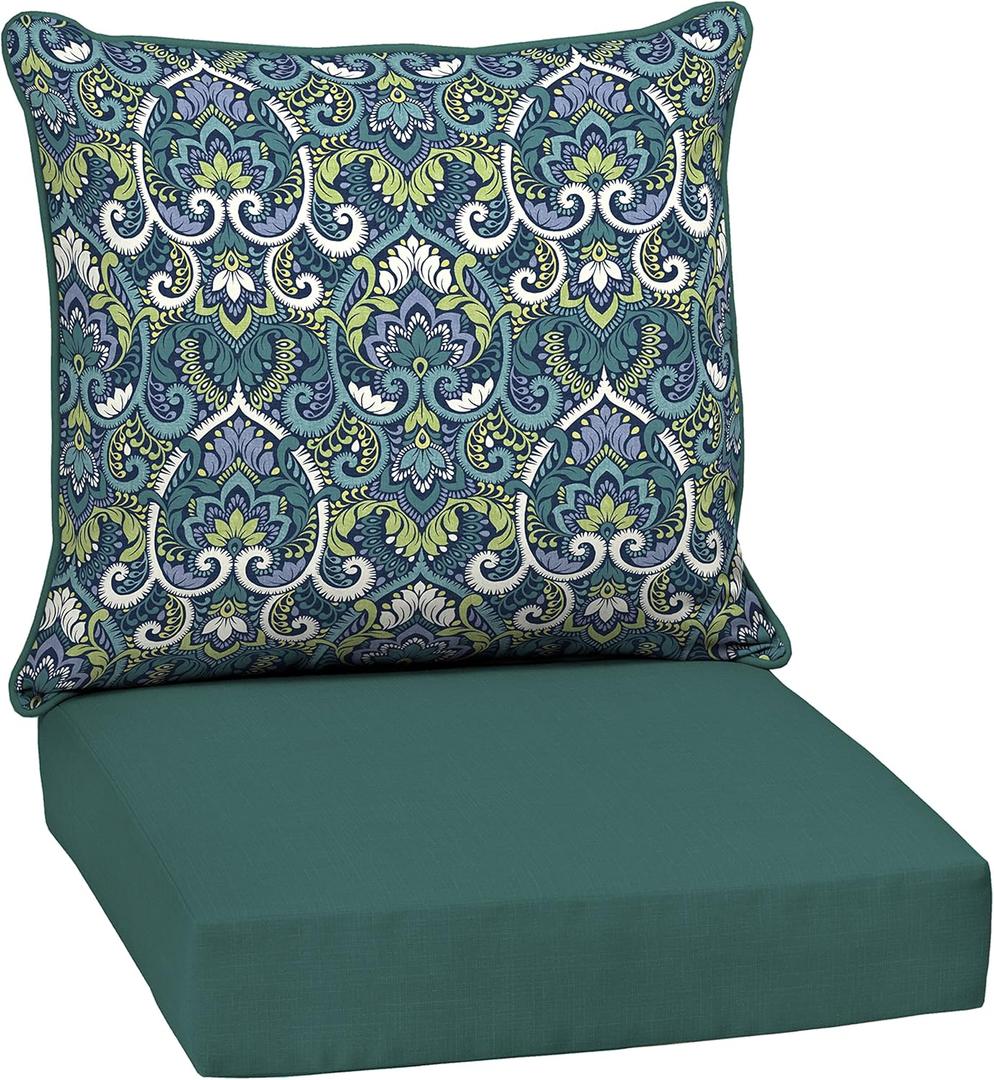 Arden Outdoor Deep Seat Cushion Set, 24 in x 24 in, Weather-Proof, Rain-Proof, Fade Resistant Patio Cushion for Chair, Sofa, and Couch Sapphire Aurora Blue Damask