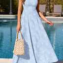 PRETTYGARDEN Womens Summer Maxi Dresses 2026 Casual Sleeveless Square Neck Jacquard Flowy Wedding Guest Beach Boho Long Dress (Light Blue,S)