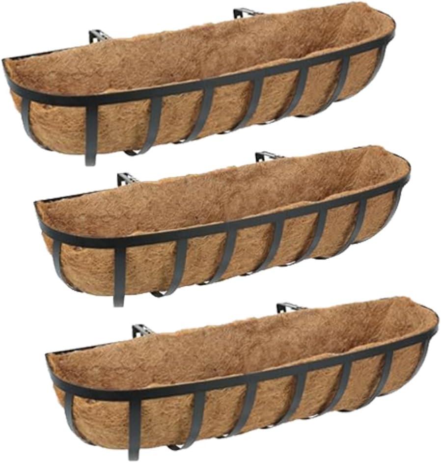 Window Boxes Planters Railing Planter Box with Adjustable Brackets for Porch Fence Patio Balcony Hanging Flower Baskets with Coco Liners for Outdoor Garden Décor (30 Inch / 3 Packs)