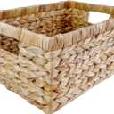 Large Rectangular Handwoven Wicker Basket - Natural Water Hyacinth Storage Baskets with 2 Built-in Handles - Ideal for Towel, Blankets, and Home Organizer & Decor - 16.5"x13"x7.50" - Brown
