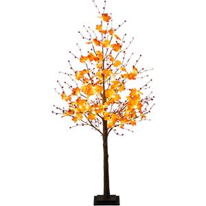 Nearly Natural 5ft Pre-Lit Autumn Maple Artificial Fall Tree with Berries and 96 Warm White LED Lights