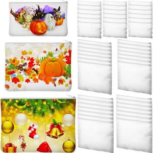 Frienda 50 Pcs Sublimation Blank Canvas Makeup Bags Bulk DIY Heat Transfer Canvas Pen Case Pencil Cosmetic Makeup Bags Clear Sublimation Blank Pouch with Zipper (3 Sizes,White)