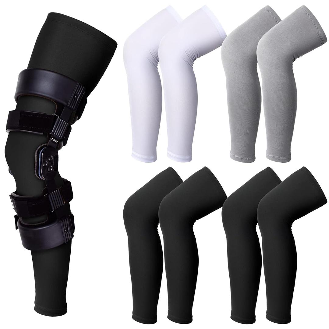 Sosation 8 Pcs Knee Brace Undersleeve Knee Sleeve for Under Brace Closed Patella Compression Breathable Leg Sleeves for Men Women Thigh Shin Support for Sports Protector(Large)