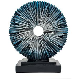 aboxoo Abstract Staute,Modern Decorative Home Decor,Office Desk Sculpture for Men,Creative Round Line Ornament for Bookshelf,Bedroom,Desktop,Dining Table(Blue Silver)
