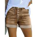 Womens Jean Shorts High Waisted Stretchy Buttoned Folded Hem Zimbaplatinum Denim Shorts, Size 6, Brown