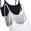 Blulu 3 Pcs Mini Camisole Bra Wireless Padded Bra Sport Cami Bralette with Adjustable Straps for Women Girls(XL, Black, White, Grey)