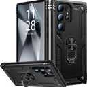 IKAZZ for Galaxy S25 Ultra Case,Military Grade Shockproof Heavy Duty Protective Phone Cover Pass 16ft Drop Test with Magnetic Kickstand Car Mount Holder Black