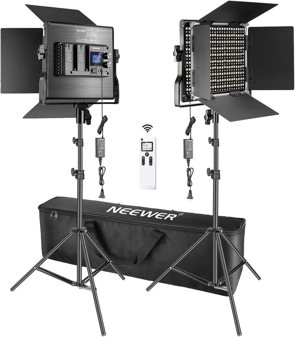 Neewer 2 Packs Advanced 2.4G 660 LED Video Light Dimmable Bi-Color Photography Lighting Kit with Bag