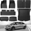 Weize Floor Mats Fit for Tesla Model 3 Highland 2025 2024, TPE All Weather Cargo Liner Floor Mats and Cargo Trunk Mats Accessories Front Rear Cargo Mat Full Set of 8