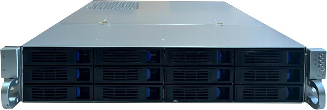 2U 21.7″ 12 Bay 2.5″ / 3.5″ SATA/SAS Hot Swap Server Rackmount Chassis. SFF-8643 Backplane. MB MATX/ITX. PSU ATX. Low-Profile PCI-e Case.