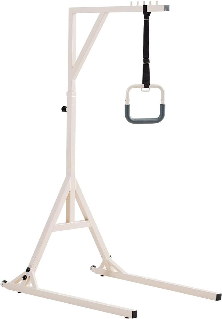 VEVOR Trapeze Bar for Bed Mobility, Height-Adjustable Bed Trapeze with 2 Casters, 350LBS Weight Capacity Heavy Duty Pull Up Trapeze Bar with Floor Stand for Elderly, Disabled, Bedridden Patients, Triangle Support