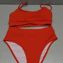 Lilosy High Waisted Tummy Control Ribbed Bikini Crop Top Brazilian Swimsuit Set 2 Piece (Medium, Bright Red)