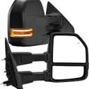Tow Mirrors Compatible with 2004-2014 Ford F150 F-150 Pickup Truck, Extended Trailer Towing Side Mirrors with LED Puddle Light, Smoked LED Turn Signal, Power Heated Adjustable, Black Housing