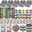 120 Pcs Race Car Party Favors Set with Keychains Slap Bracelets Tattoo Stickers Wristbands Treat Boxes Treat Bags Stuffers Race Car Party Supplies Race Car Party Decorations