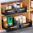 Pull out Cabinet Organizer Fixed with Adhesive Nano Film,Heavy Duty Slide out Pantry Shelves Drawer Storage,Sliding Mesh Cabinet Basket with Handle for Kitchen, Bathroom,Home, 9.8"WX 15.7"D X 6.2"H (Black(1PC))