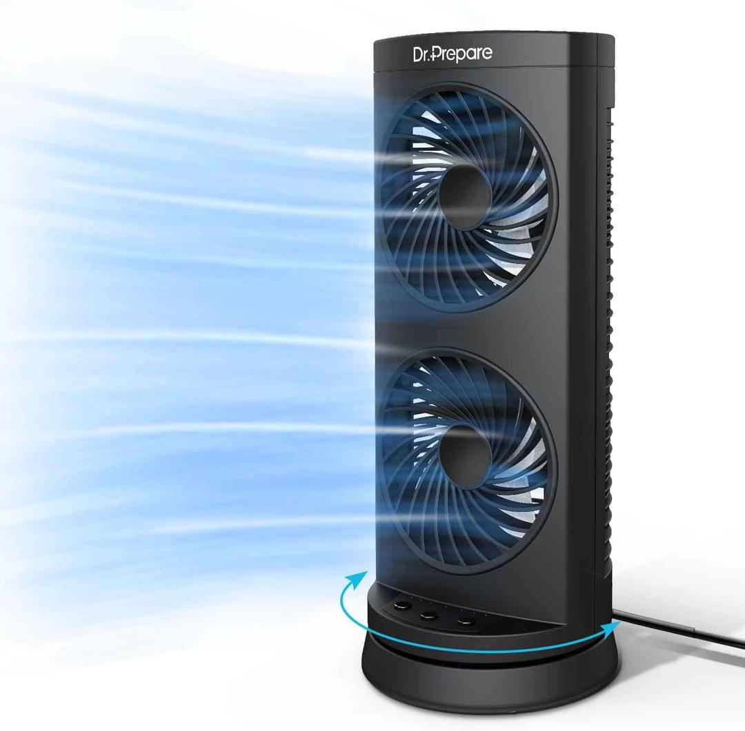 Dr. Prepare Desk Fan Tower Fan Cooling Fan, Portable Oscillating Fan with 3Speed Options, Dual Air Circulation, 110° Oscillation, 3 Timers, Table Fan for Bedroom Dorm Room Office Desktop, 13 inch