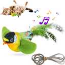 2025 5IN Flapping Bird Cat Toy - Chirping Bird Cat Toy Flapping Wings, Lifelike Sparrow | Vivid Chirping | with Cats Hanging Rope | Touch Activated Flappy Bird Cats Toy for All Breeds Kitten