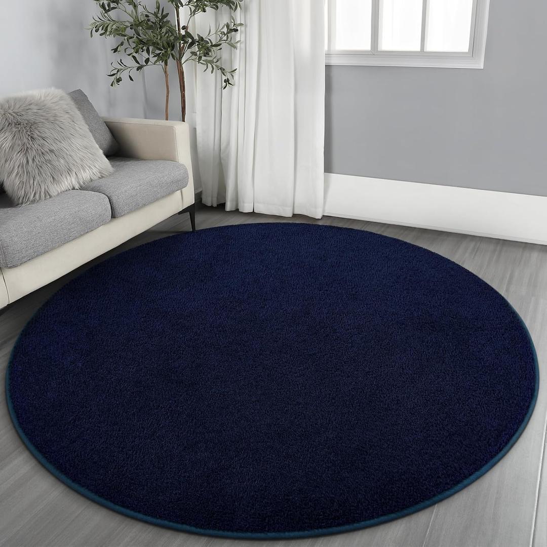 Gifeas Ultra Soft Round Area Rugs for Living Room Bedroom, 4x4 Feet Navy Blue Thickened Memory Foam Modern Indoor Circle Carpets, Non-Slip Comfy Circular Rug for Boys Girls Nursery Room Home Decor