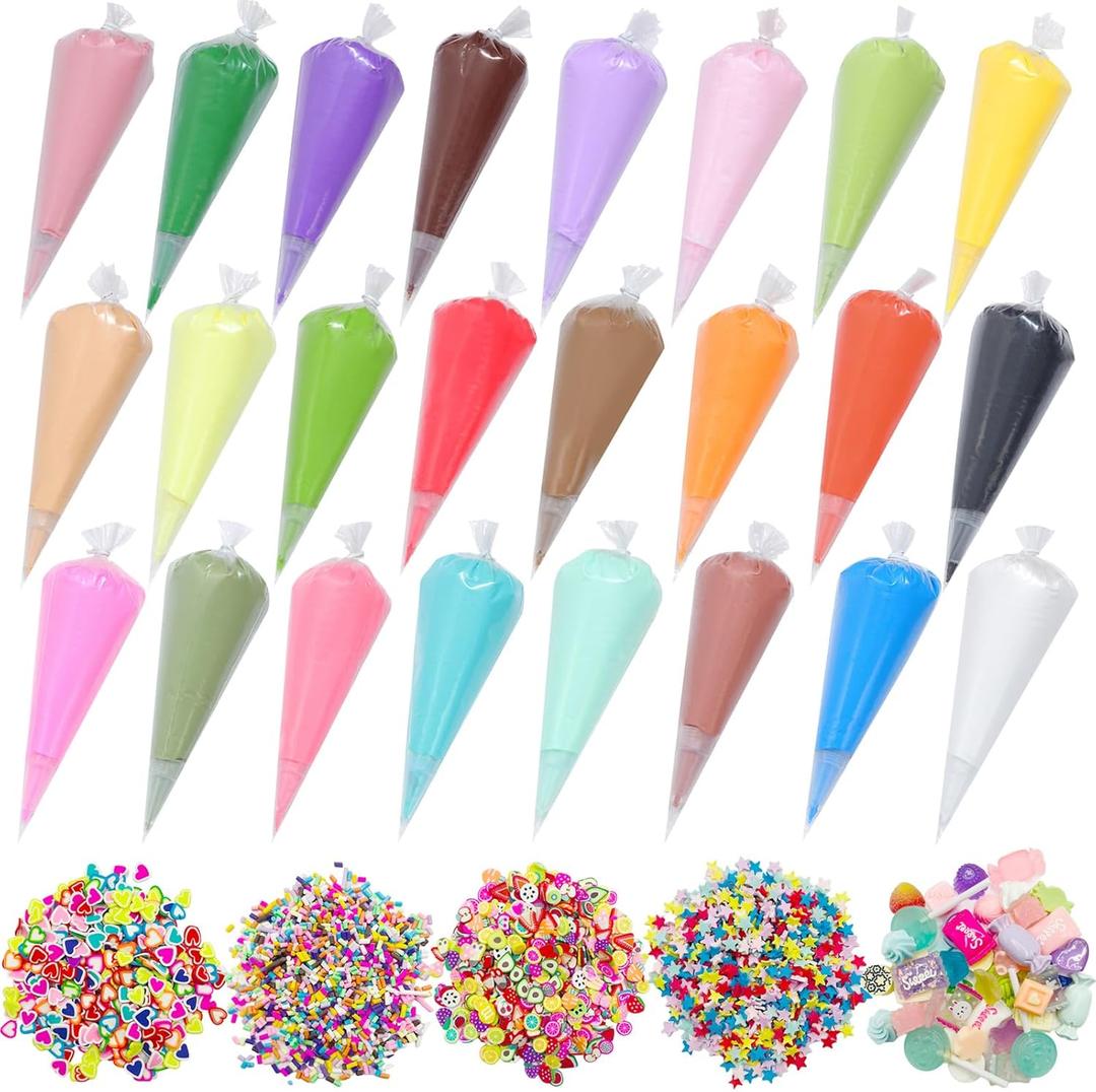 24PCS 100g Cream Kit Fake Whipped Cream Glue Clay Summer Craft DIY Decorations Rainbow Themed Cream DIY Making Art Craft Kit for Handmade Phone Case Mirror Jewelry Accessories
