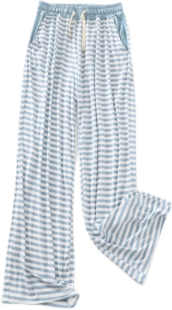 Women Y2k Striped Long Pants Bow Tie Side Slit Wide Leg Lounge Pants Gingham Bottom Plaid Checkered Sweatpants, L