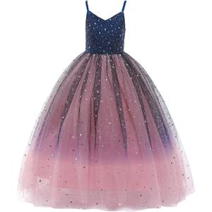 Glamulice Princess Sparkle Tulle Dress Flower Girl Little/Big Girls Wedding Bridesmaid Dresses Pageant Party Ball Gown (7-8 Years, Navy Blue + Pink - Ankle Length & Sparkle Tulle)