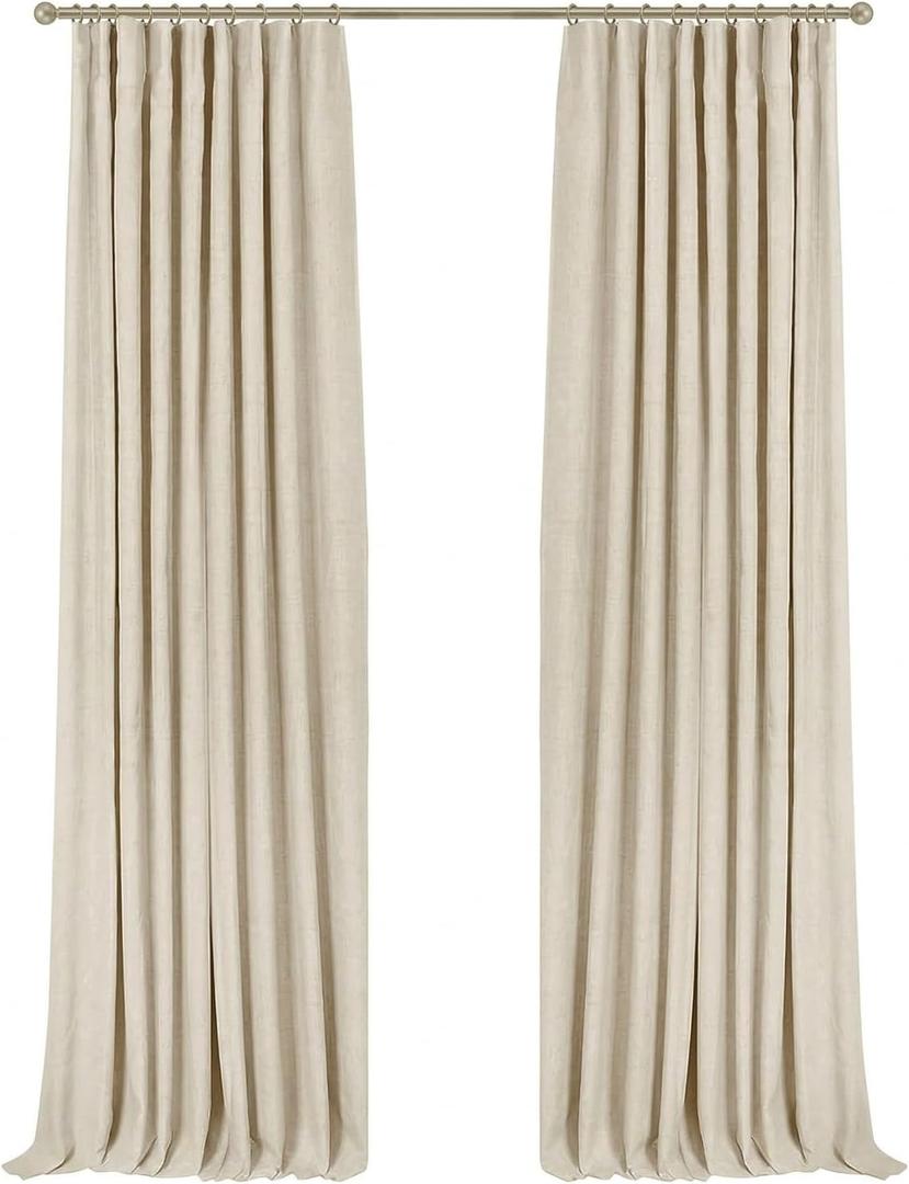 INOVADAY 100% Blackout Curtains for Bedroom, Black Out Curtains 90 Inch Long, Clip Rings Linen Blackout Drapes, Thermal Insulated Room Darkening for Living Room, 2 Panels - Cream,W50xL90