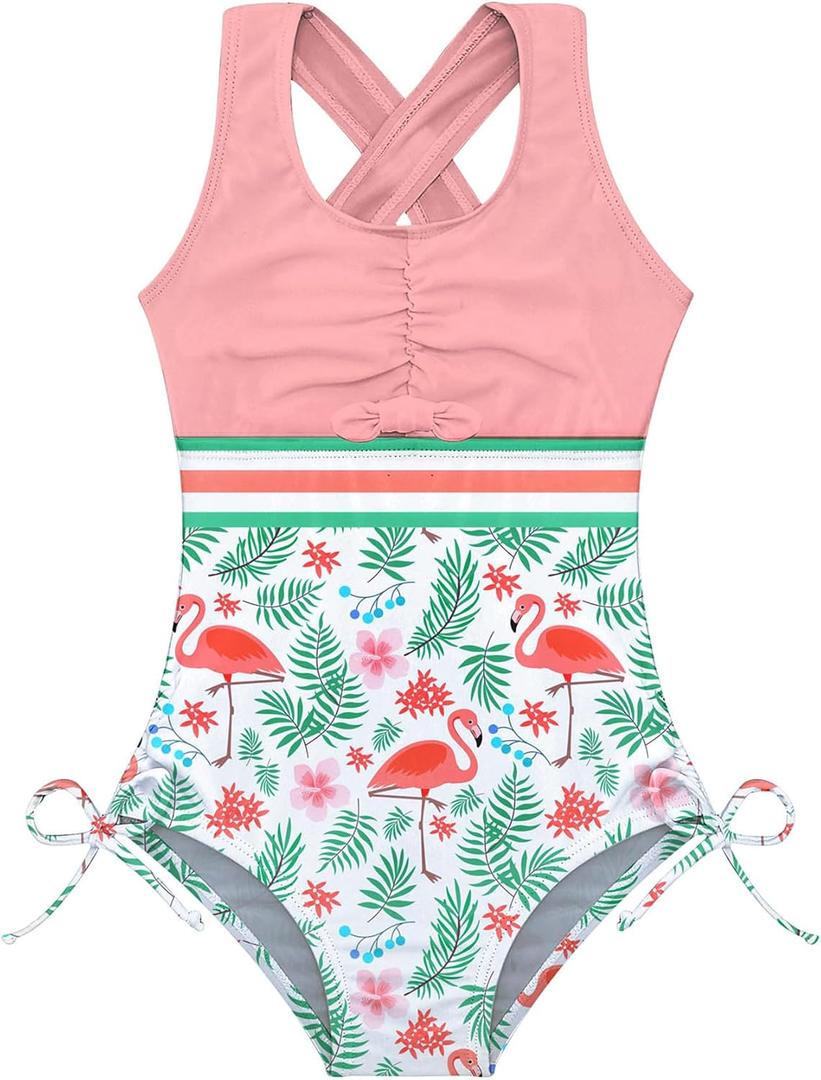BFUSTYLE Girls One Piece Swimsuit Cute Striped Bathing Suit Hawaii Swimwear 6-17 Years