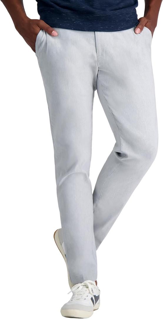 Haggar Mens Life Khaki Slim Fit Flat Front Flex Pant (30W x 32L, Charcoal Heather)