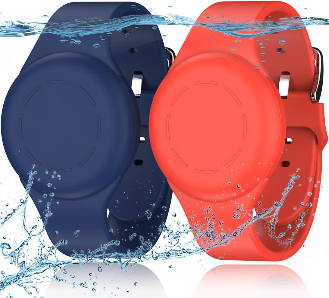 R-fun Waterproof for Air Tag Bracelets [2 Pack] Compatible with Apple Air Tag Finders with Soft Silicone,Anti Lost GPS Item Finders Case Cover,Night Blue/Red