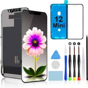 Brinonac for iPhone 12 Mini Screen Replacement Kit - 5.4 inch Full HD LCD Display, Touch Digitizer Assembly Set with Repair Tools and Tempered Glass Protector