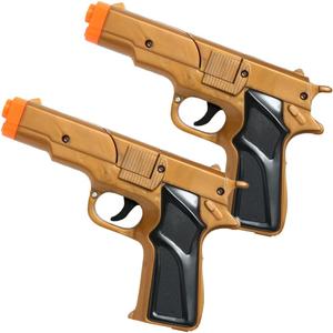 Set of 2, Cap Gun Toy, Detective Revolver, Police Cowboy, Pretend Play, Colt 45, 7 Inches (Golden)