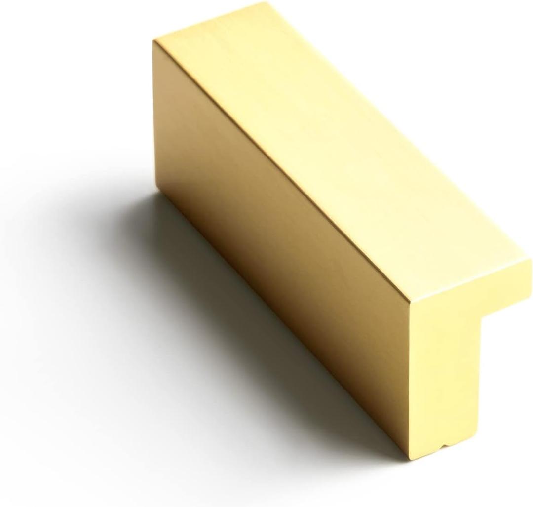 Goo-Ki Cabinet Handles 12 PCS - Light Brushed Brass Drawer Pulls 1-1/4 in (32mm) Hole Centers - Tilted Solid Drawer Handles for Kitchen Cabinet Pulls - Finger Pull 4402-TLS-32