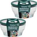 Anyday 2-Pack (4-Cup Deep) Glass Food Storage with Glass Lids | Plastic-Free Meal Prep & Microwave Cookware | Stackable Airtight Storage Container with Vented Lid for Microwave-Safe Reheating