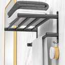 CAXIMSY Black Adjustable Towel Bar for Bathroom Wall Mount17-30.7inch Adhesive Shower Towel Rack Stainless Steel Bath Towel Holders for Toilet Kitchen Double Towel Hanger (Black 2-Layer Towel Rack)
