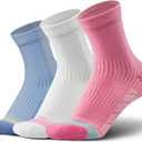 BRISIRA Coolmax Bamboo Viscose Running Compression Quarter Socks Women Moisture Wicking Anti Blister Athletic Ankle Cushion (10-13, White + Pink + Blue 3 Pairs)