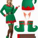 Shinymoon Christmas Elf Costume Set Accessories Elf Hat Shoes Covers Socks Ears for Women Men Adults Xmas Cosplay Party Red, Green