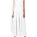 Aisbei One Shoulder Dresses for Women Elegant Cape Sleeve A-Line Flowy Long Dress Evening Gowns Party Formal Wedding Maxi Dresses-White M