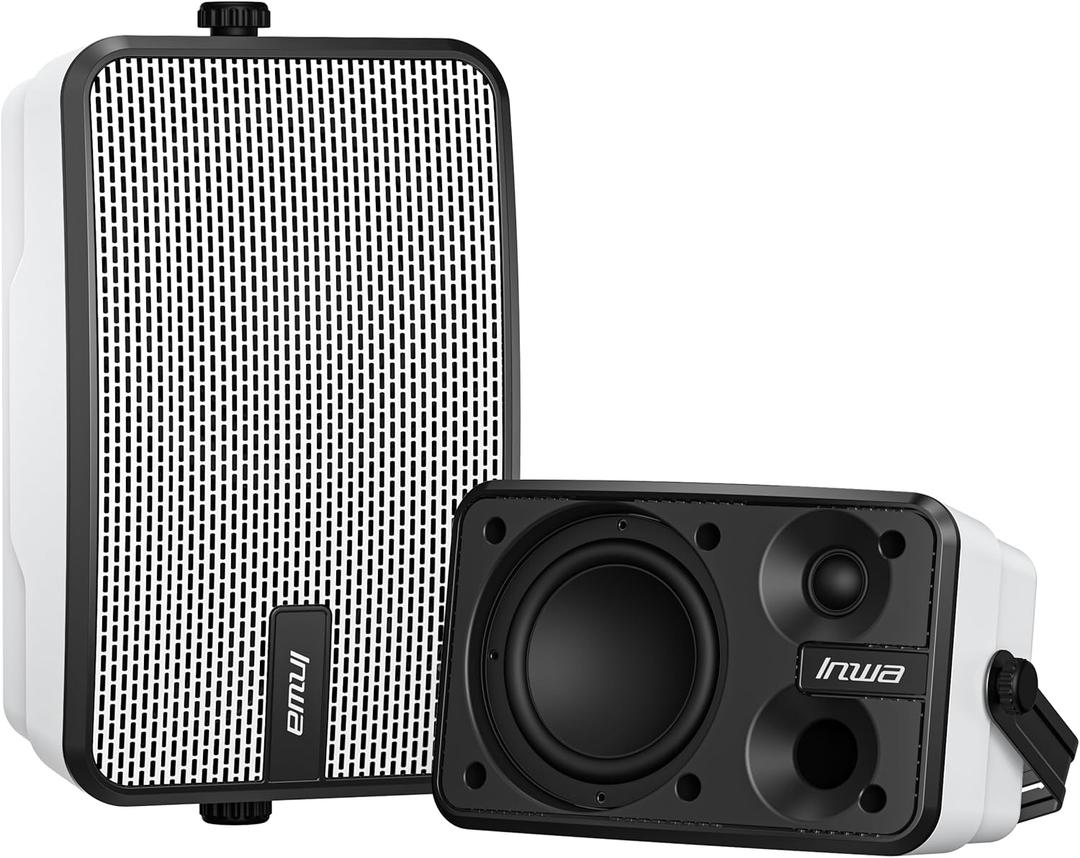 Inwa Outdoor Bluetooth Speakers, IPX5 Waterproof 400W Wall Mount Speaker, Powerful Indoor/Outdoor Sound System, Wireless Sync Up to 100 Speakers, Suitable for Patio/Porch/Gazebo/Garage(MZ-621, Pair