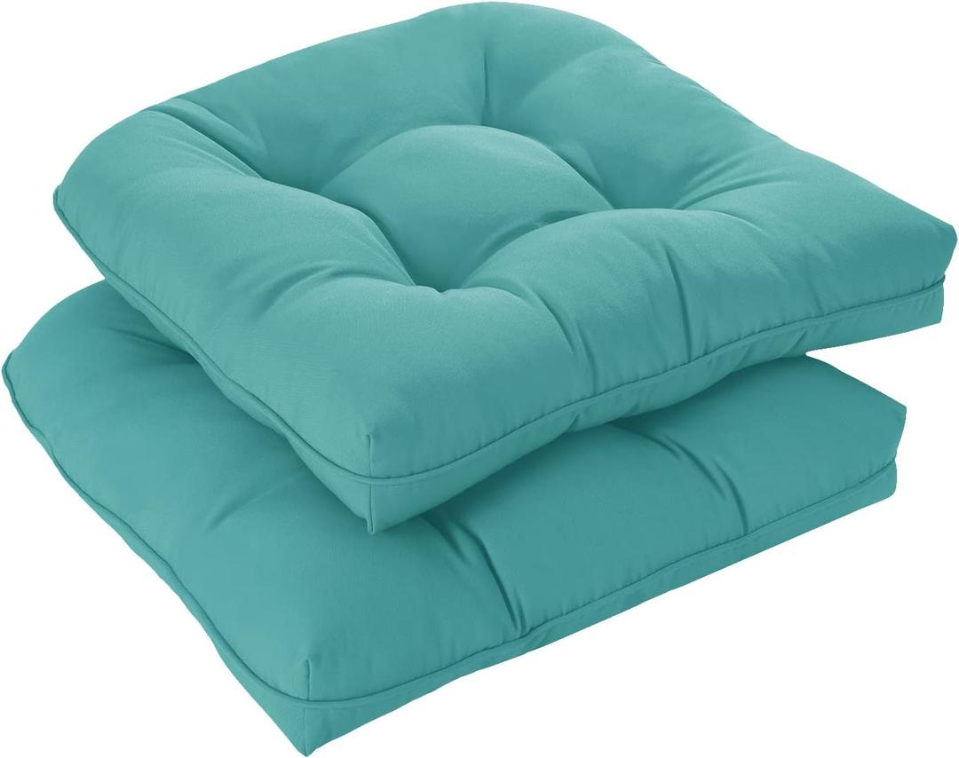 downluxe Outdoor Chair Cushions Set of 2 for Patio Furniture, Waterproof Tufted Overstuffed Patio Furniture Cushions, Thick Outdoor Seat Cushion, 19" X 19" X 5", Teal