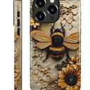 Compatible with iPhone 15 Pro Max Case - Dual-Layer Protection, Hard Shell with Silicone Interior,Slim Scratch Resistant Shockproof for Woman Men - Bumblebee Sunflower Honeycomb