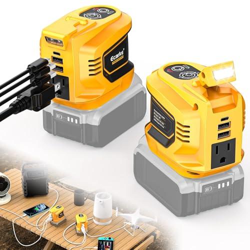 Ecarke 200W Portable Power Inverter Compatible with DeWALT 20V Battery, DC 18V to AC 110V Power Station with 1 AC Outlet, 2 USB, 1 Type-C & LED Light, for Outdoor Emergency Use (No Battery)(2-Pack)