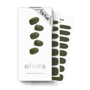 Ohora Semi Cured Gel Nail Strips (N Cream Moss) - Green, Solid, Works with Any UV/LED Lamps, Salon-Quality, Long Lasting, Easy to Apply & Remove