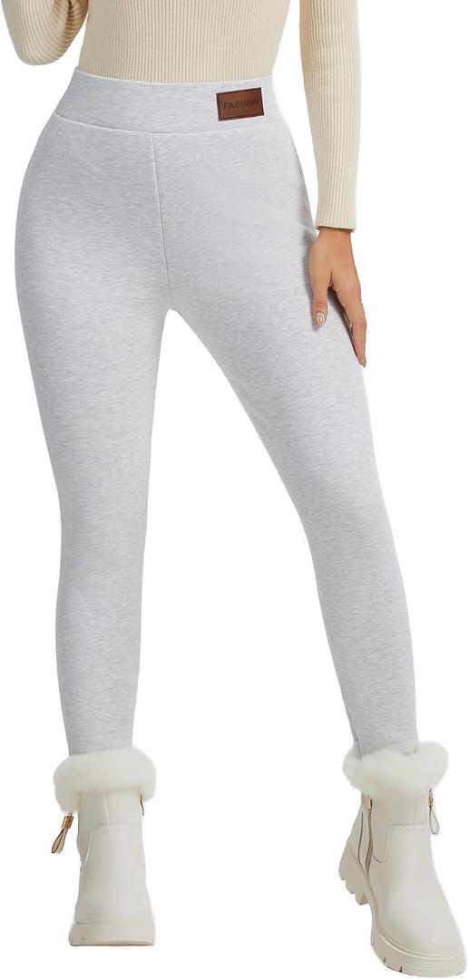 Sherpa Fleece Lined Leggings Women Winter Warm Thermal Tights Soft High Waist Thick Pants for Cold Weather (L)