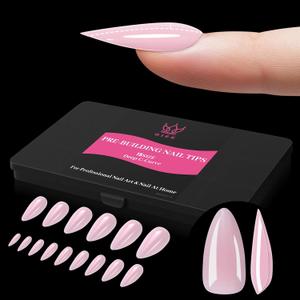 Medium Almond Pre-Building Nail Tips, 15 Sizes 240 PCS Pre-shaped Apex Pink Soft Press On Fake Nail Half Matte Gel Nail Extensions Strong Thick Acrylic Tip for DIY Beginners & Salon Manicure