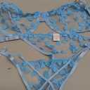 Lilosy Sexy Underwire Cute Push Up Strappy Embroidered Mesh Sheer Lingerie Set See Through Panty Bra (Bow Light Blue), Size XL
