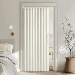 MIULEE Accordion Style Magnetic Folding Door Curtains for Doorways/Closet, Room Divider Pleated Drapes with Hooks for Interior Living Room/Bedroom/Open Closet, Cream, W39 x L78 inches, 1 Panel