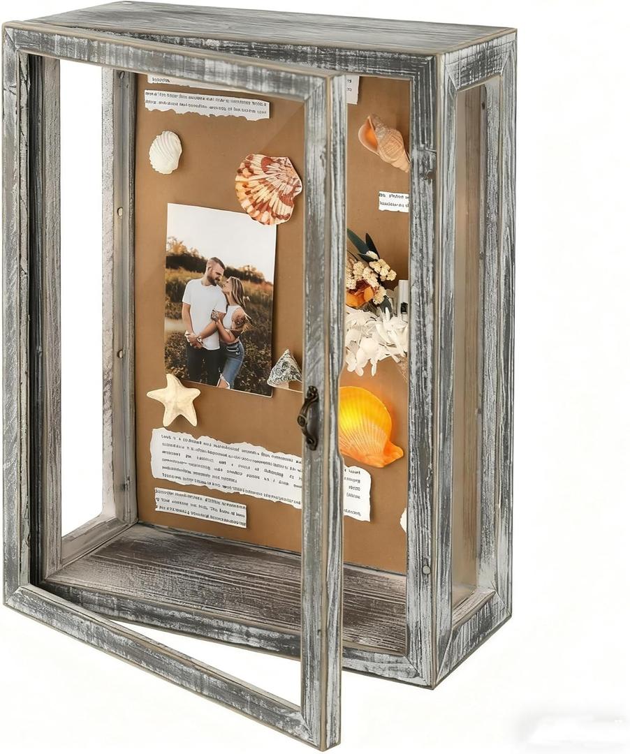 11x15 Shadow Box Frame, Solid Wood Memory Box Display Case with Magnetic Closure Door & Acrylic Glass for Keepsakes,Medals, Photos,Vintage Grey-White 11x15 Shadow Box Frame, Solid Wood Memory Box Display Case with Magnetic Closure Door & Acrylic Glass for Keepsakes,Medals, Photos,Vintage Grey-White