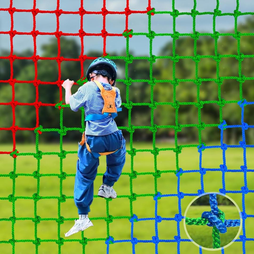 Climbing Net for Kids Outdoor, Ninja Climbing Net Heavy Duty Military Playground Equipment (W/700 LBS) Rope Ladder for Kids Suitable for Swing Tree House Jungle Gym (56.5FT)